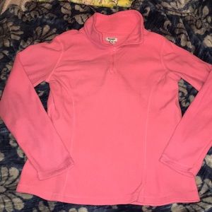 Neon pink fleece pullover half-zip